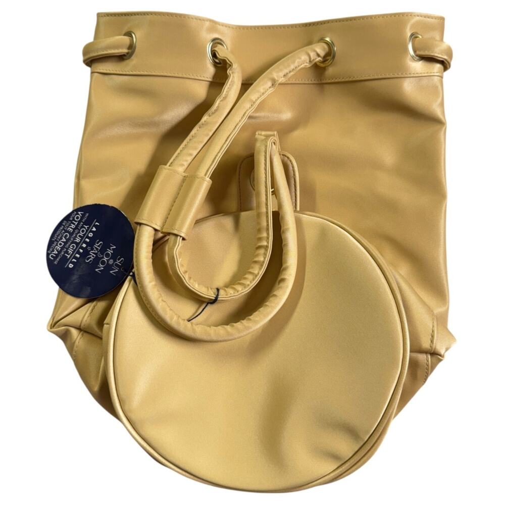 Karl Lagerfeld Drawstring Bucket Tote Bag Vtg 90s Sun Moon Stars Cinch Sac Gold - Picture 6 of 16